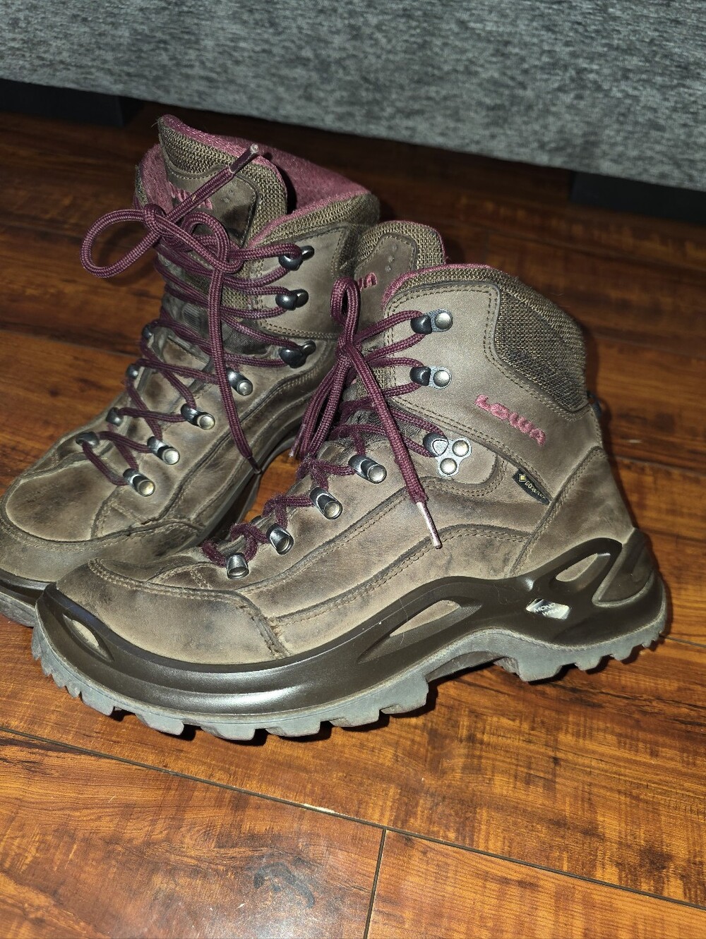Lowa Renegade GTX mid Hiking Boots with Maroon Laces